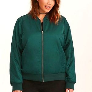 ISO Torrid Green Satin Bomber Jacket Quilted Sleeves